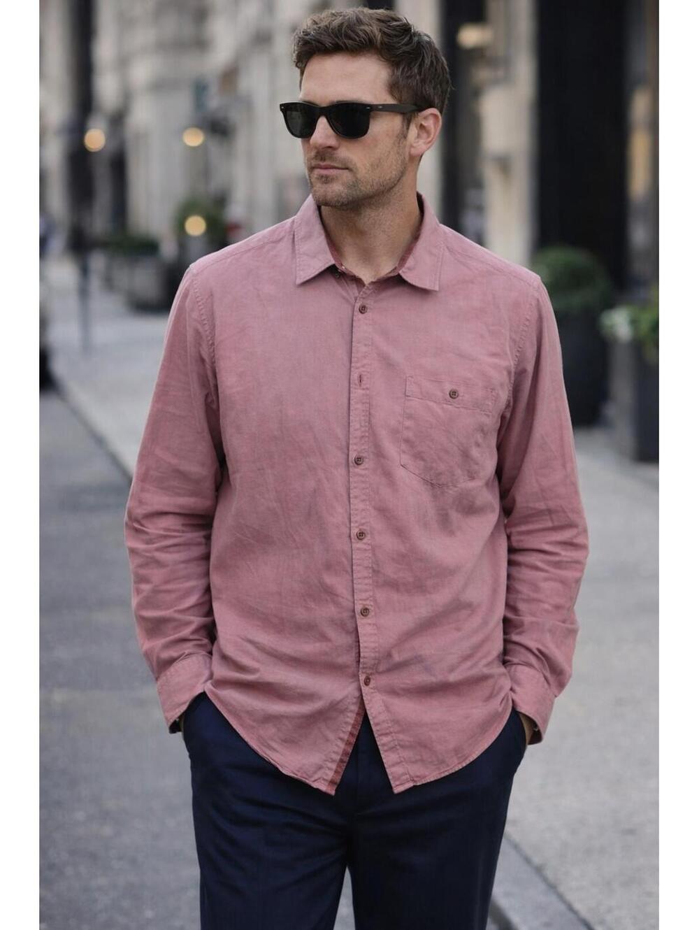 Ted Baker Shirt Mens XL Pink Twill Button Front Contrast Cuffs Made Portugal
